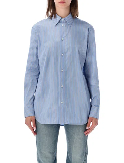 Balenciaga Striped Poplin Button-down Shirt In Blue/navy