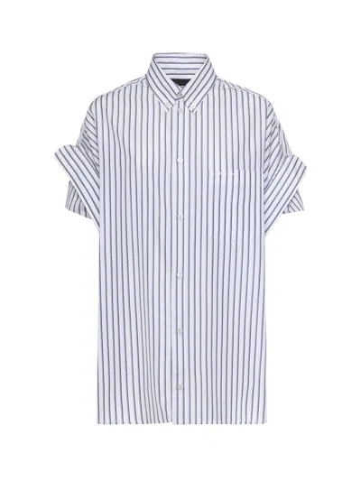 Balenciaga Women White Shirt With Button-down Collar Striped Motif And Front Pocket In Cotton Woman In Multi