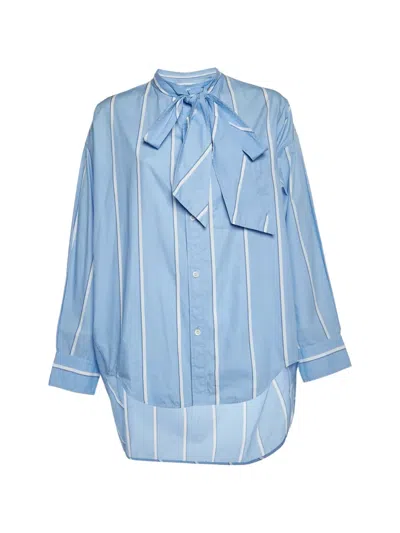 Pre-owned Balenciaga Striped Pussy-bow Shirt In Blue