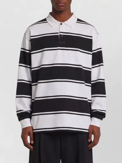 Balenciaga Striped Relaxed-fit Long-sleeve Cotton Polo Shirt In Black