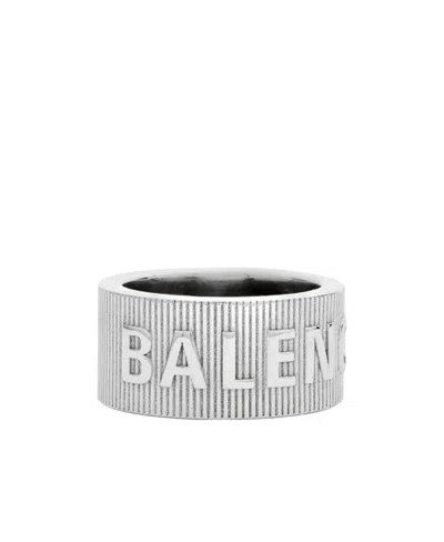 Balenciaga Striped Ring In Silver