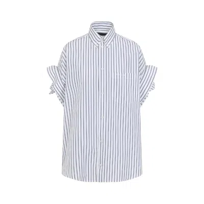 Balenciaga White Striped Shirt With Turnup Sleeves In Blue
