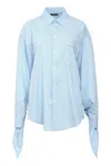 Balenciaga Light Blue Striped Shirt With Knotted Cuffs In Blue