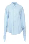 Balenciaga Light Blue Striped Shirt With Knotted Cuffs In Blue