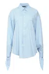 Balenciaga Light Blue Striped Shirt With Knotted Cuffs In Blue