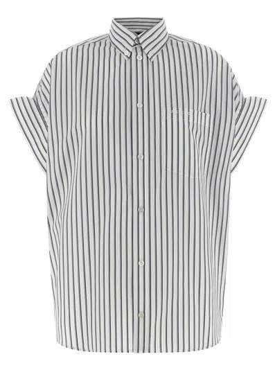 Balenciaga Women White Shirt With Button-down Collar Striped Motif And Front Pocket In Cotton Woman In Multi