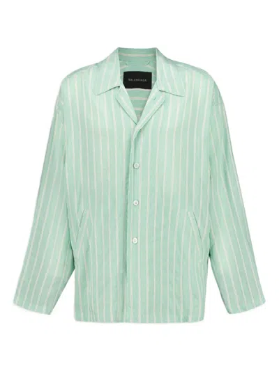 Balenciaga Oversized Shirt With Embroidered Cupro Blend In Green