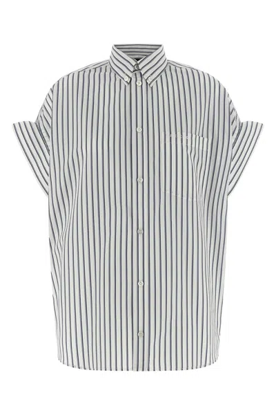 Balenciaga Women White Shirt With Button-down Collar Striped Motif And Front Pocket In Cotton Woman In Multi
