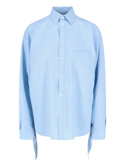 Balenciaga Striped Shirt With Knotted Cuffs In Light Blue