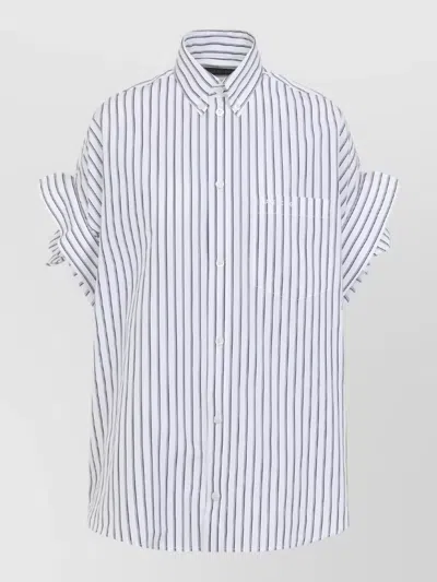 Balenciaga Striped Short Sleeve Collared Shirt Pocket In White