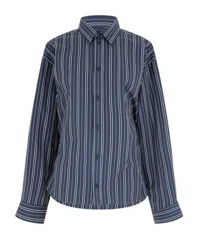 Balenciaga Striped Solid Color Shirt In Blue