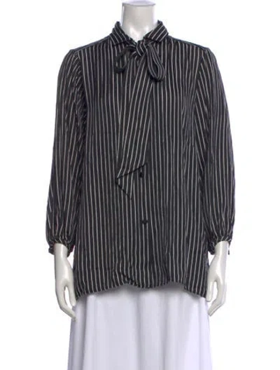 Pre-owned Balenciaga Striped Tie Neck Blouse In Black
