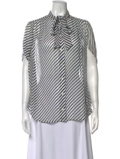 Pre-owned Balenciaga Striped Tie Neck Blouse In Blue