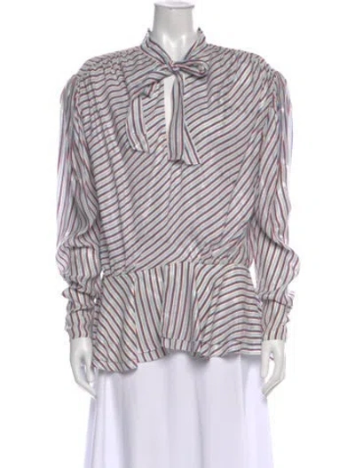 Pre-owned Balenciaga Striped Tie Neck Blouse In Multi
