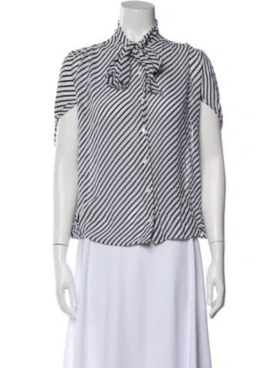 Pre-owned Balenciaga Striped Tie Neck Blouse In White