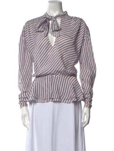 Pre-owned Balenciaga Striped Tie Neck Blouse In White