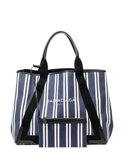 Pre-owned Balenciaga Striped Tote Bag In Blue