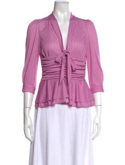 Pre-owned Balenciaga Striped V-neck Blouse In Pink