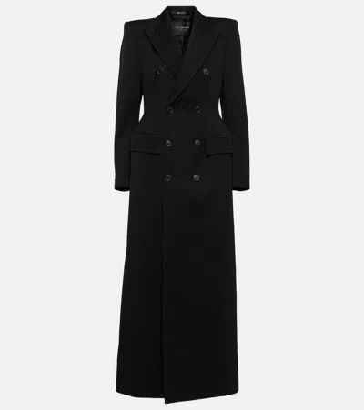 Balenciaga Hourglass Double-breasted Wool-twill Coat In Black