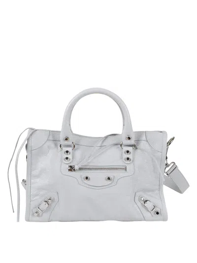 Balenciaga Structured Grey Leather Handbag With Dual Handles In Gray