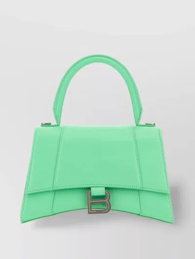 Balenciaga Structured Leather Handbag With Adjustable Strap In Green