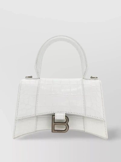 Balenciaga Women's Hourglass Xs Handbag Crocodile Embossed In White