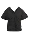 Balenciaga Structured V-neck Top With Wide Sleeves In Black