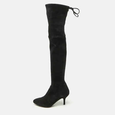 Pre-owned Balenciaga Stuart Weitzman Black Suede Leather Highland Over The Knee Boots Size 37.5