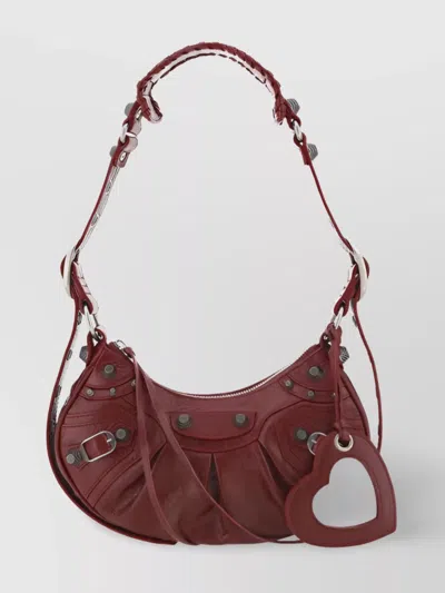 Balenciaga Studded Trim Shoulder Bag In Burgundy