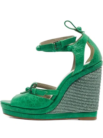 Pre-owned Balenciaga Studded Wedge Sandals In Green