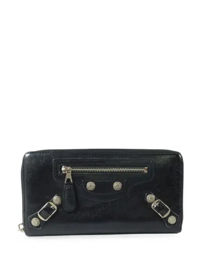 Pre-owned Balenciaga Stud-detail Zip-around Wallet In Black