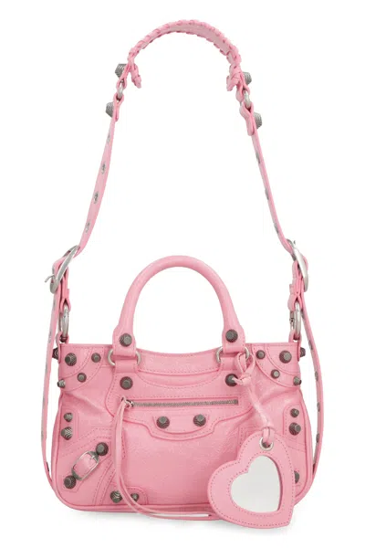 Balenciaga Pink Leather Tote Handbag With Metal Studs And Buckles For Women