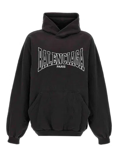 Balenciaga Logo-print Hoodie In Washedblack