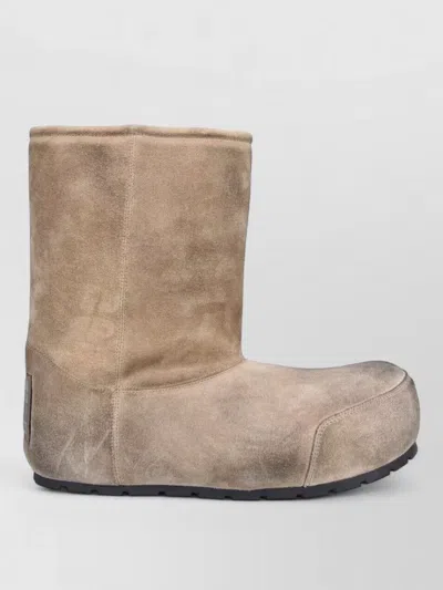 Balenciaga Suede Ankle Boots Flat Sole Round Toe In Neutral