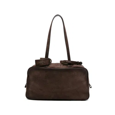 Balenciaga Suede Carrie Bowling Bag In Brown