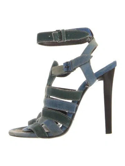 Pre-owned Balenciaga Suede Colorblock Pattern Gladiator Sandals In Blue