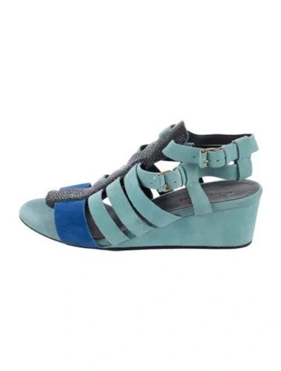 Pre-owned Balenciaga Suede Colorblock Pattern Gladiator Sandals In Blue