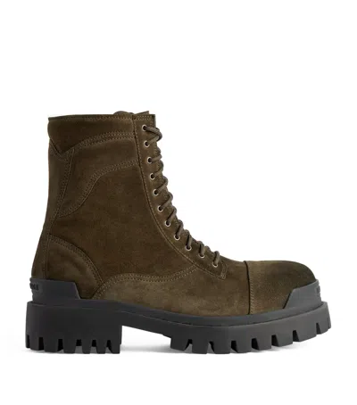 Balenciaga Suede Combat Strike Boots In Brown