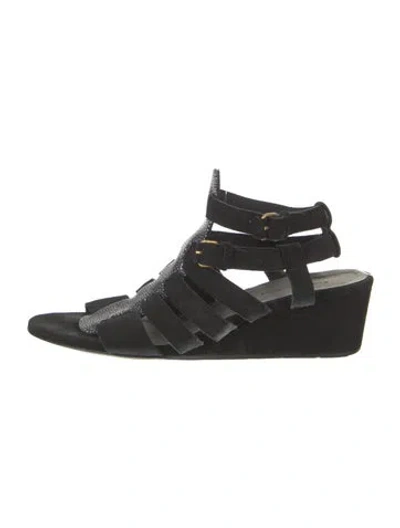 Pre-owned Balenciaga Suede Floral Print Gladiator Sandals In Black