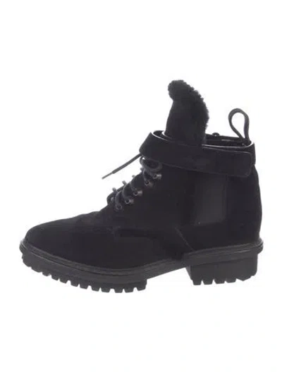Pre-owned Balenciaga Suede Fur Trim Combat Boots In Black