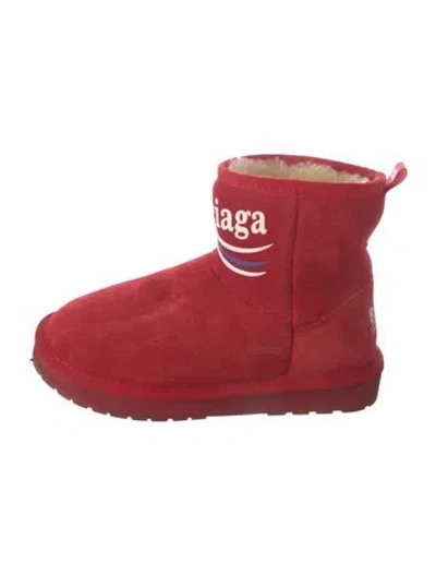 Pre-owned Balenciaga Suede Graphic Print Boots In Red