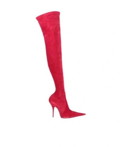 Balenciaga Suede High Boots In Red