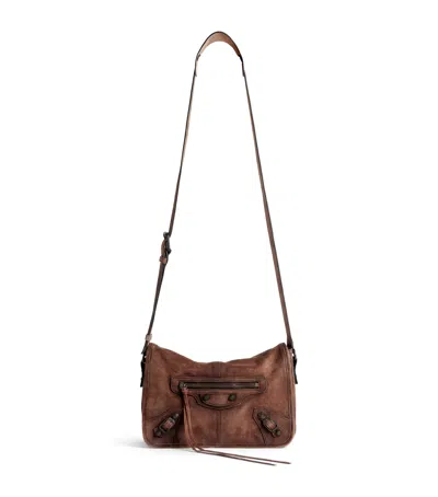 Balenciaga Suede Le City Messenger Bag In Brown
