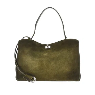 Balenciaga Suede Leather Medium 'rodeo' Bag In Green