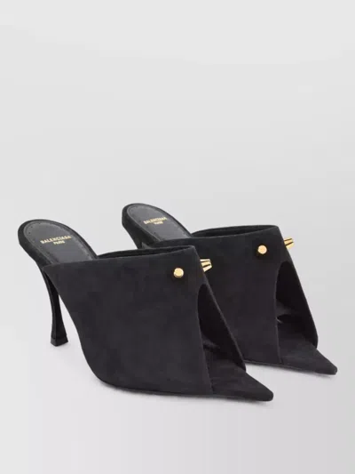 Balenciaga Suede Leather Mules In Black