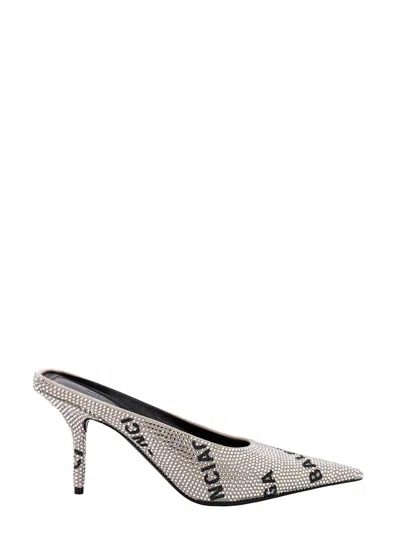 Balenciaga Embellished Suede Square Knife Mules In Silver