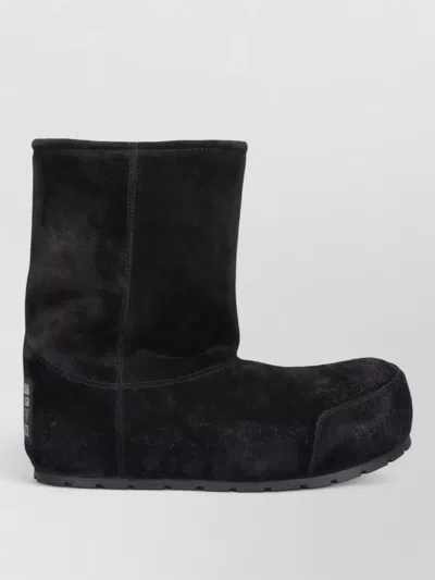 Balenciaga Suede Round Toe Flat Sole Mid Calf Slippers In Black