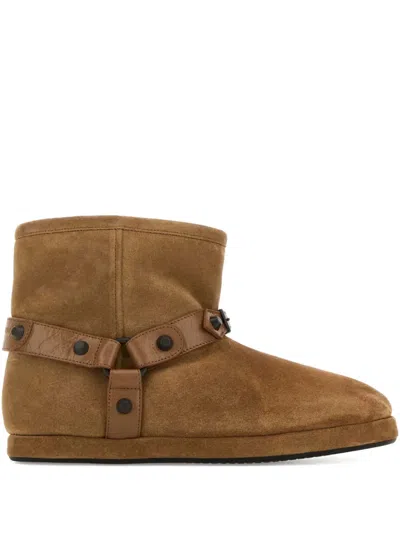 Balenciaga Alaska Studded Leather-trimmed Fleece-lined Suede Ankle Boots In Brown