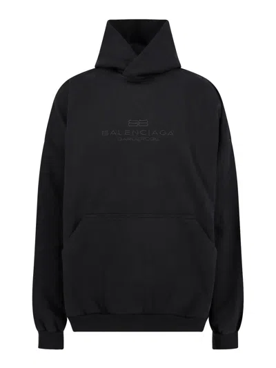 Balenciaga Men's Bb Embroidery Large Fit Hoodie In Black