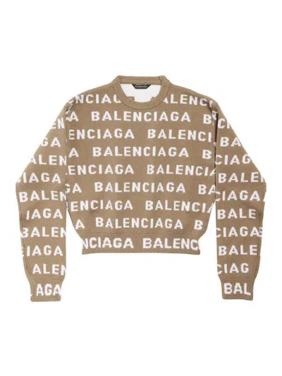 Balenciaga Cropped Sweater In Dark Beige